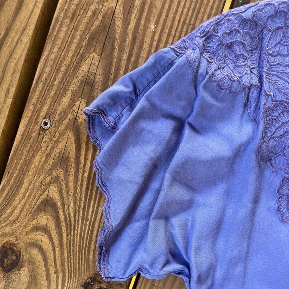 Vintage 1980s Silky Line Purple Embroidered Top Blouse - Rayon - Women's Small - Picture 4 of 6